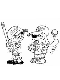 Billy e Buddy jogando beisebol