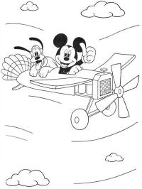 Mickey Mouse e Pluto em um avião