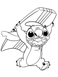 Stitch com prancha de surfe
